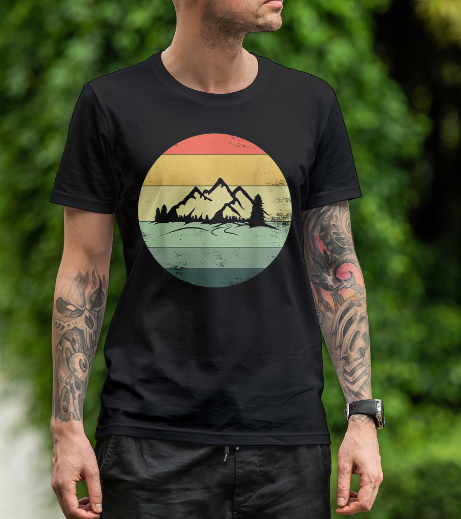 Vintage Walking And Hiking Retro Mountain Stripes T-Shirt