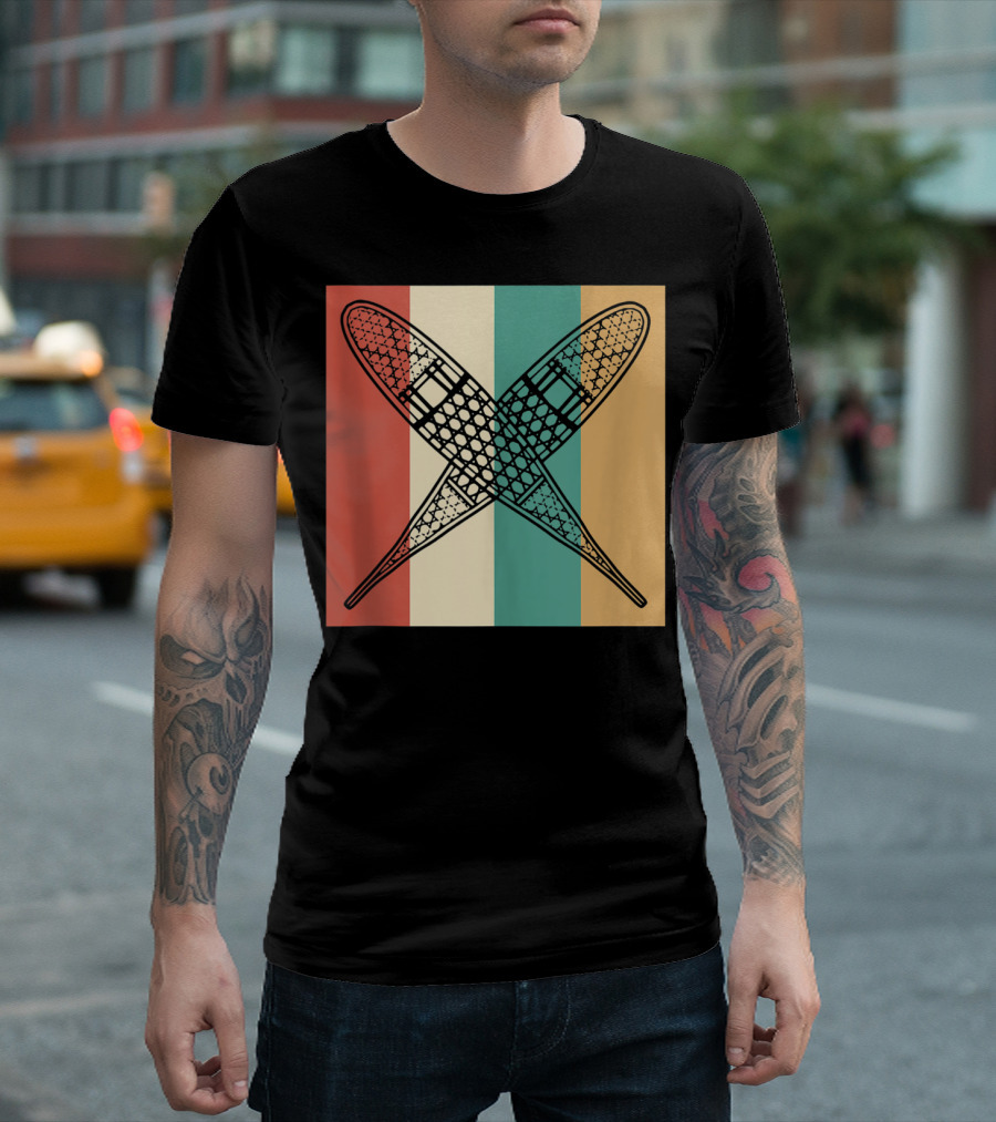 Vintage Snowshoe Retro Stripes Snow Hiking T-Shirt