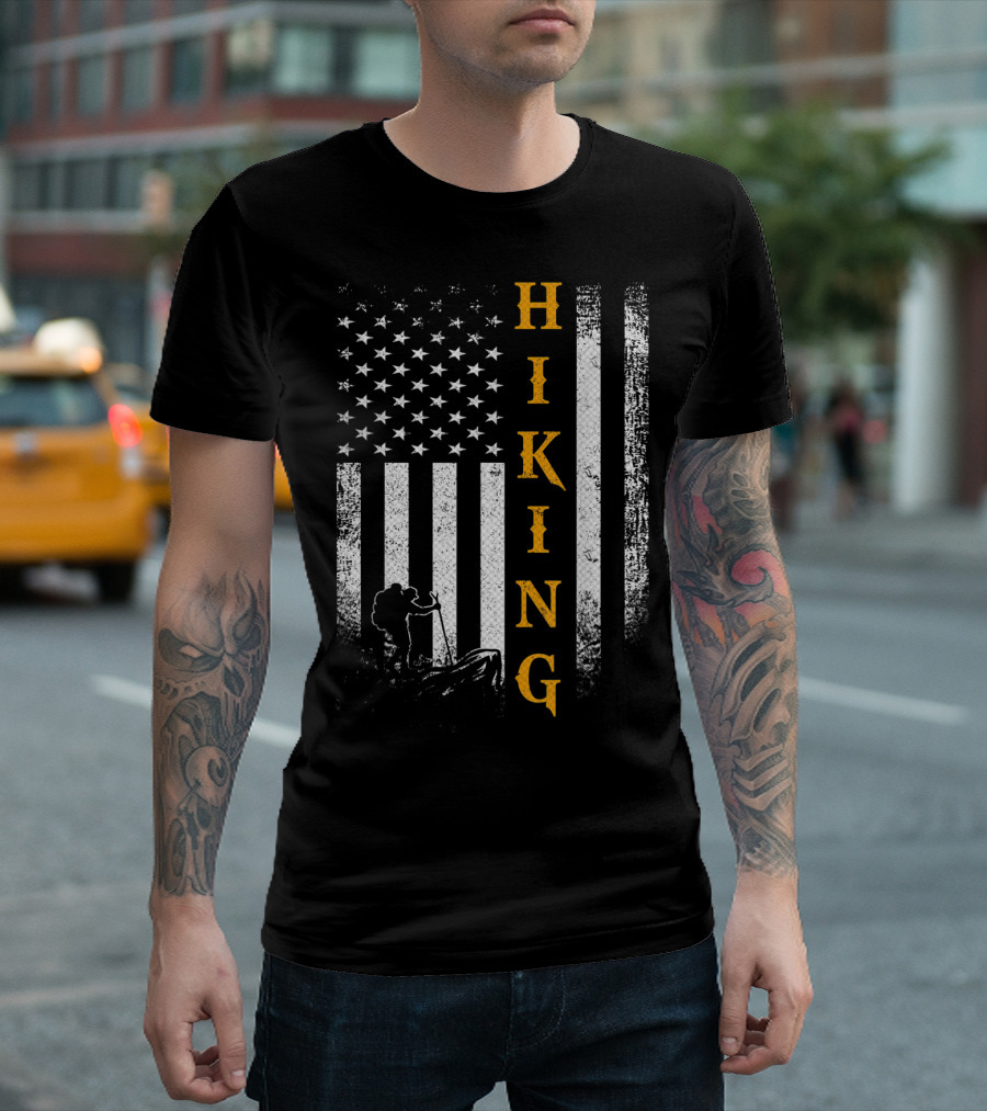 Hiking Vintage USA Distressed American Flag T-Shirt
