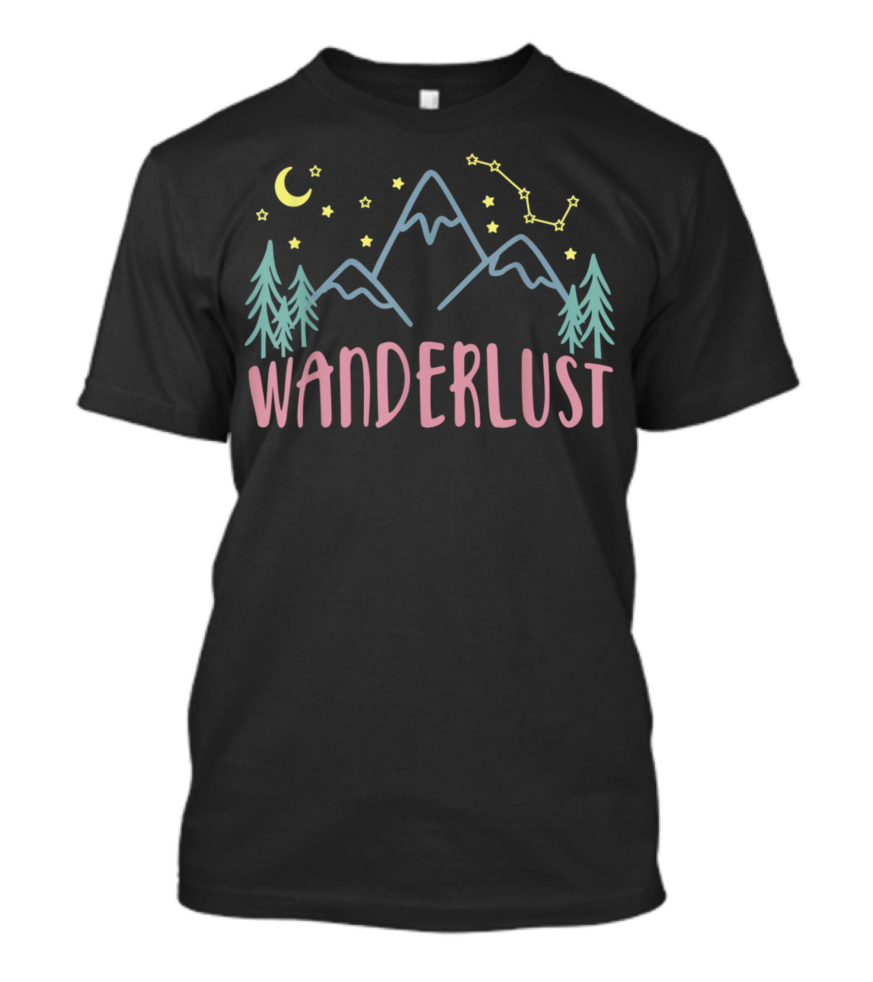 Wanderlust Mountains Hiking Camping Under Moon And Stars T-Shirt