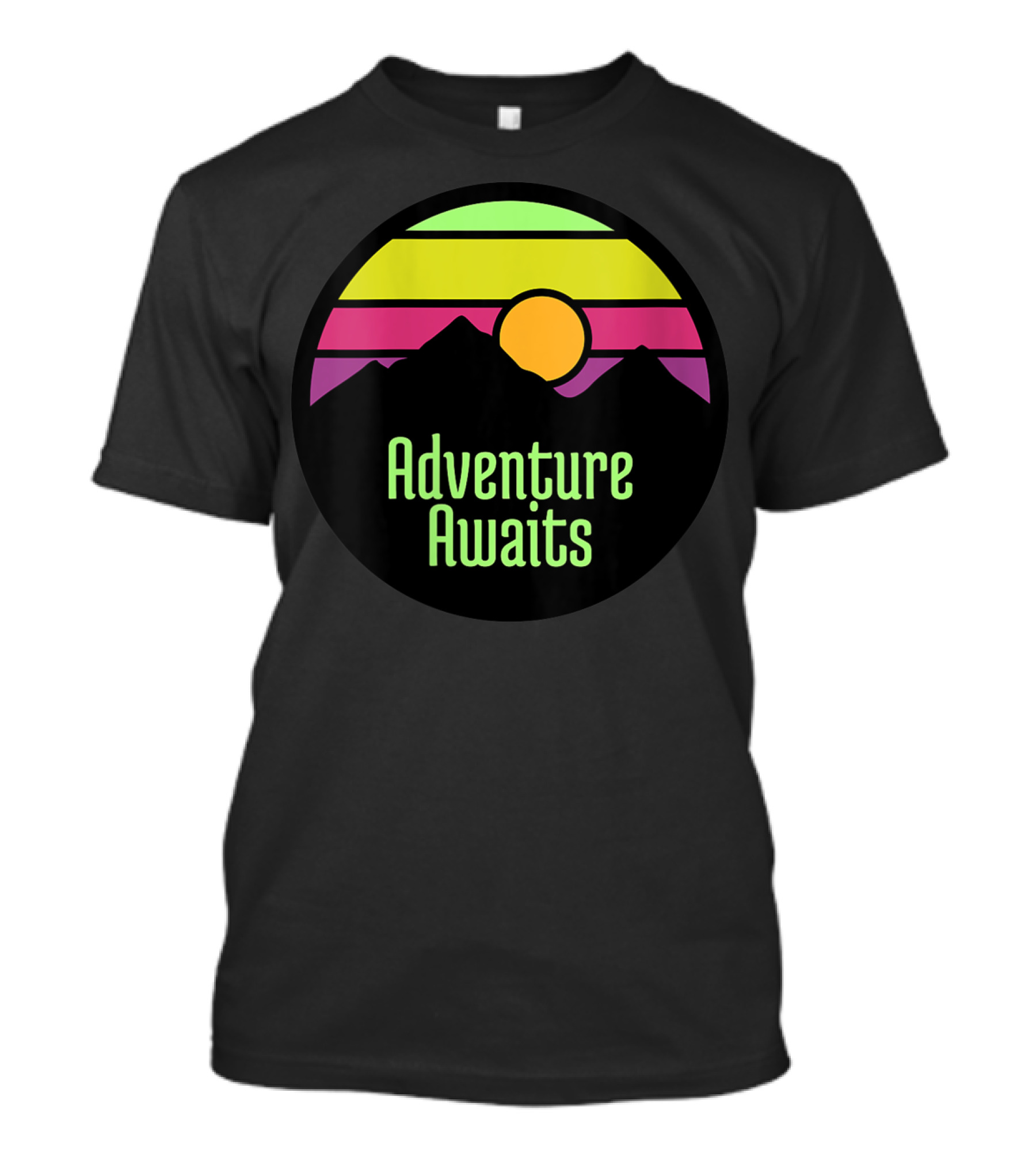 Adventure Awaits Sunset Mountains Camping Hiking T-Shirt