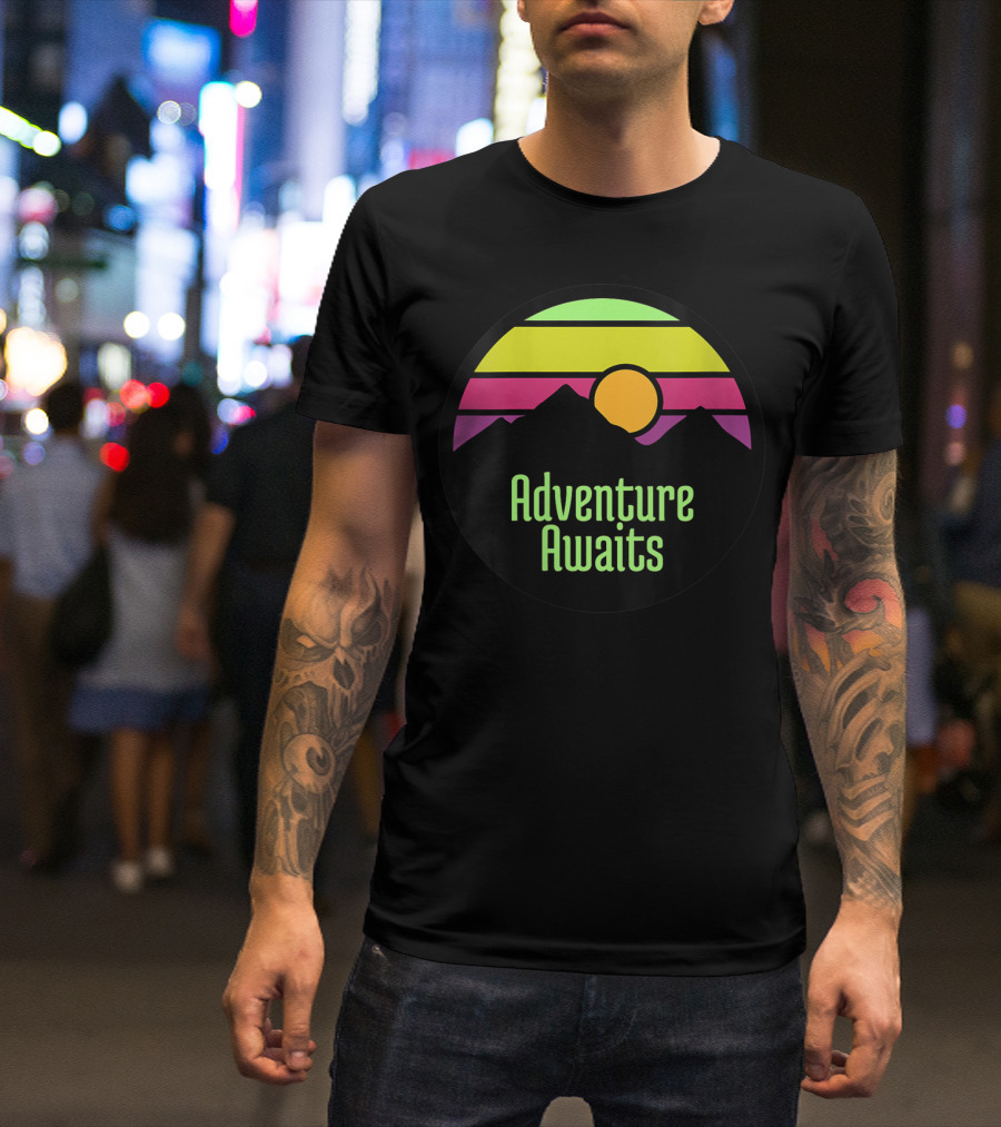Adventure Awaits Sunset Mountains Camping Hiking T-Shirt