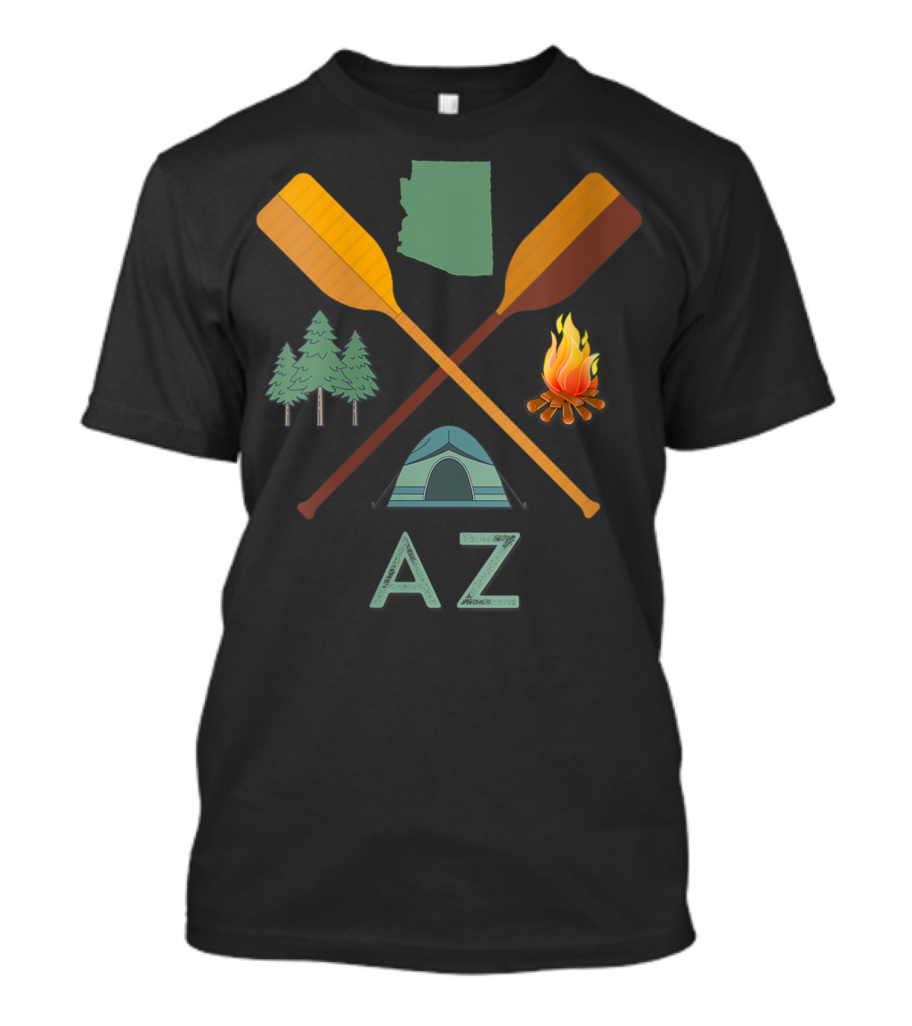 AZ Arizona Camping Canoeing Hiking Map Paddles Trees Campfire Tent T-Shirt
