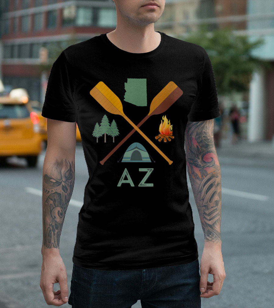 AZ Arizona Camping Canoeing Hiking Map Paddles Trees Campfire Tent T-Shirt