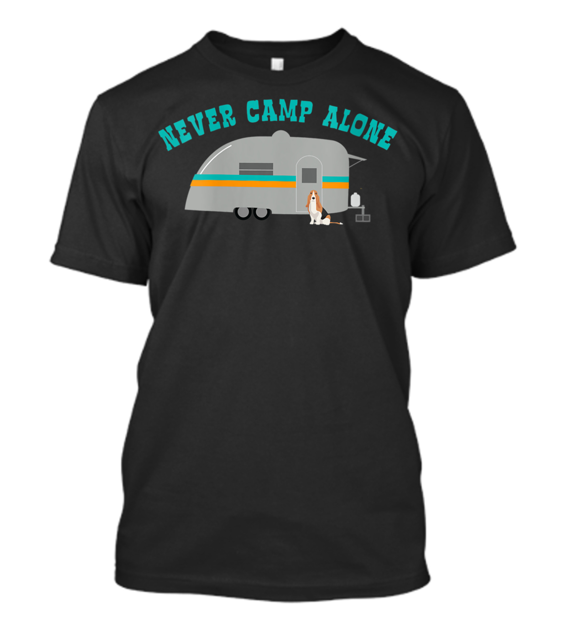 Never Camp Alone Basset Hound Dog Camping Outdoors T-Shirt