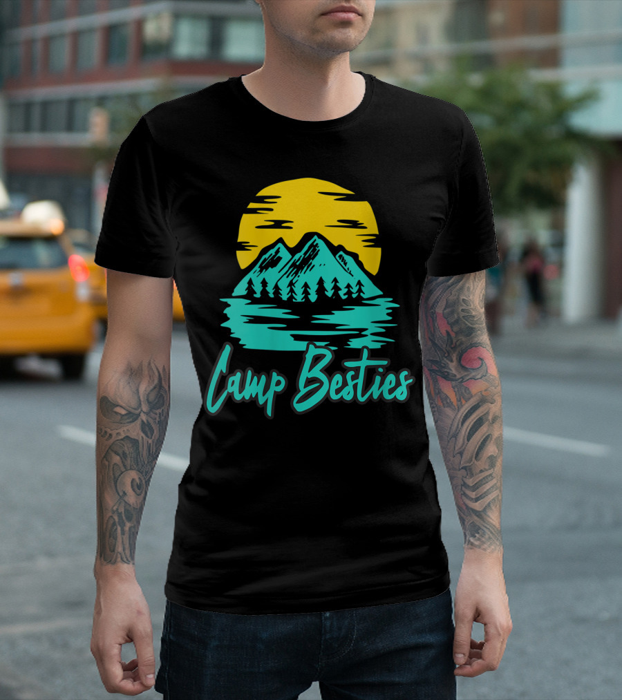 Camp Besties Summer Camping Best Mountain Sunset Adventure T-Shirt