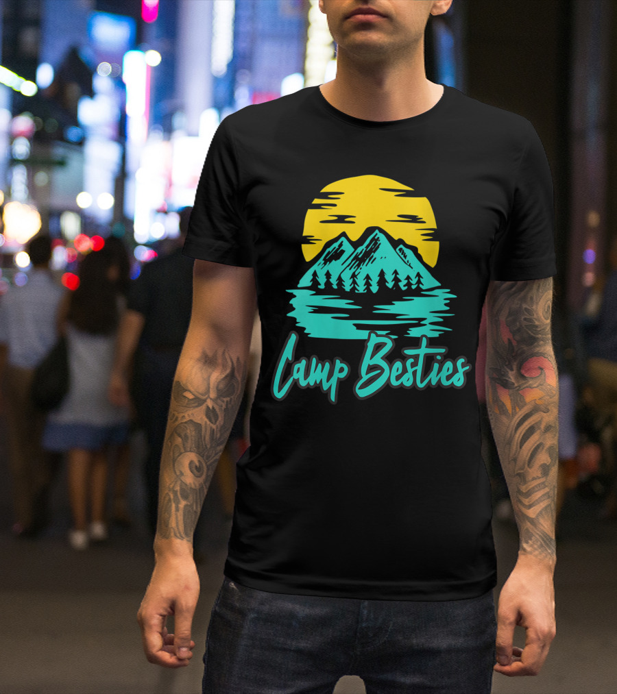 Camp Besties Summer Camping Best Mountain Sunset Adventure T-Shirt