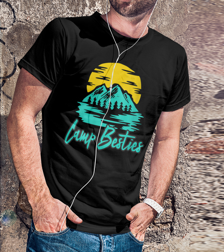 Camp Besties Summer Camping Best Mountain Sunset Adventure T-Shirt