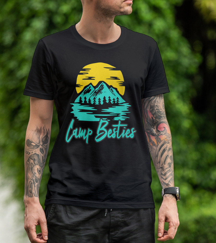 Camp Besties Summer Camping Best Mountain Sunset Adventure T-Shirt