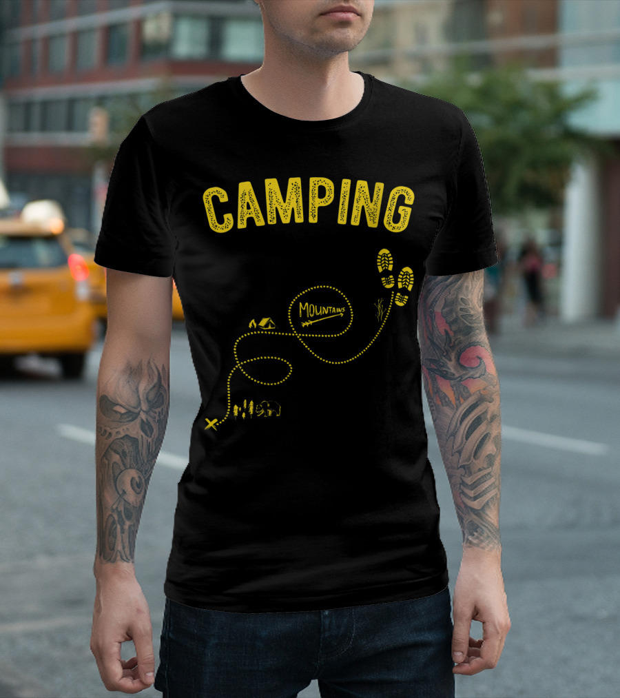 Camping Mountains Map Footsteps Trail Plan Hiker T-Shirt