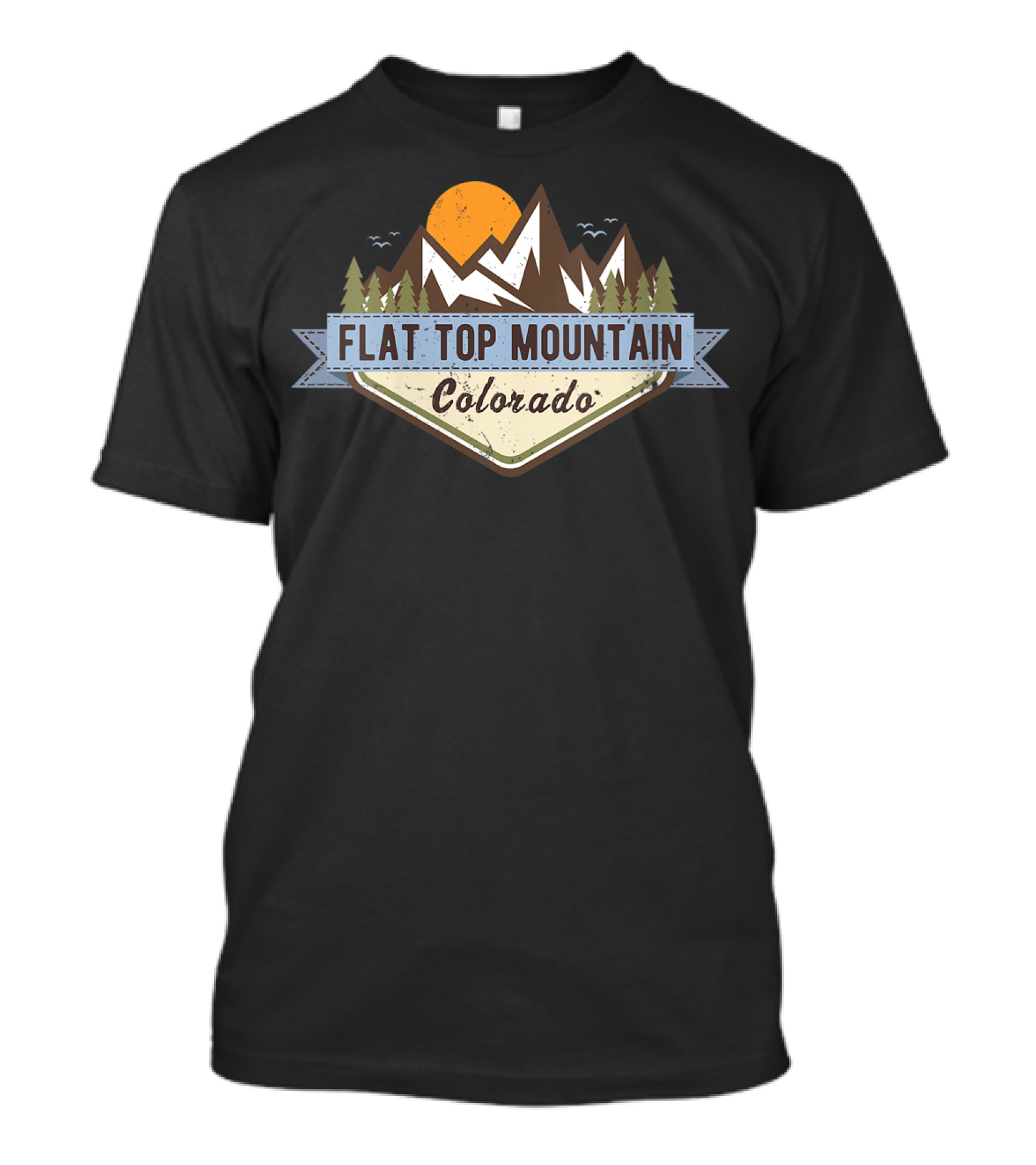 Flat Top Mountain Colorado Vintage Nature Scene With Sun And Pines T-Shirt