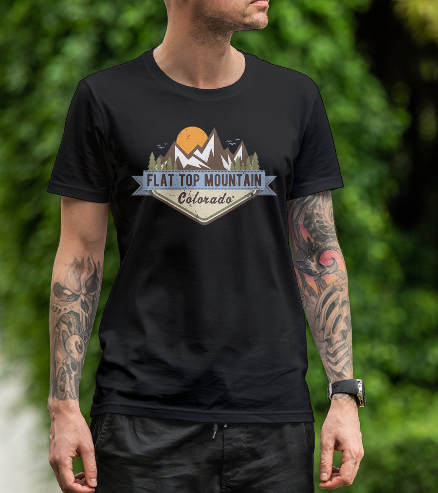 Flat Top Mountain Colorado Vintage Nature Scene With Sun And Pines T-Shirt