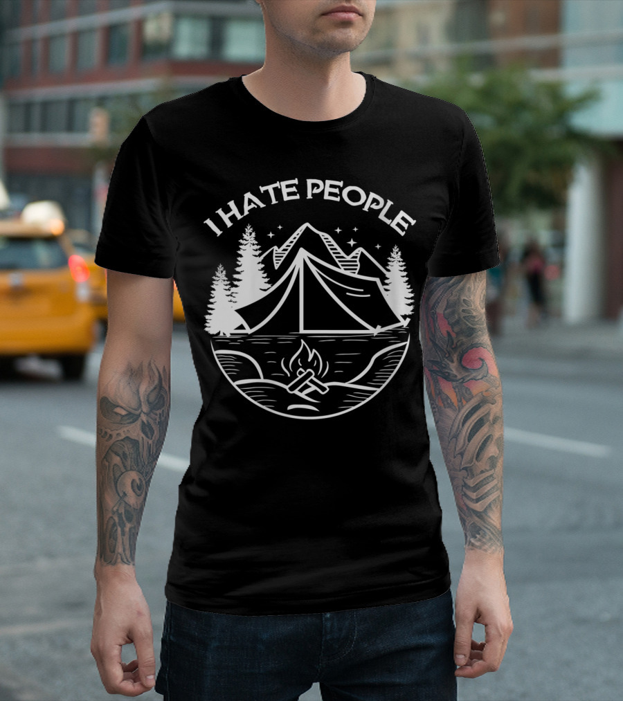 I Hate People Camping Tent Mountains Campfire Trees T-Shirt