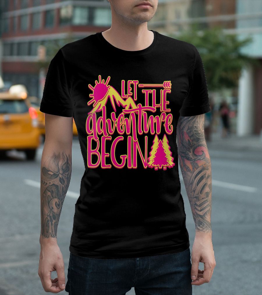 Let The Adventure Begin Mountains Arrow Sun Trees T-Shirt