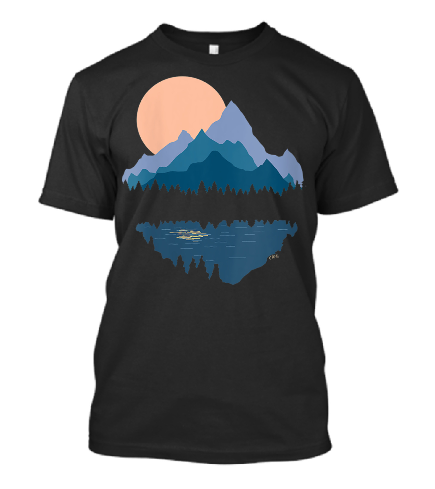 Mountains Lake Nature Outdoors Camping Moon Reflection T-Shirt