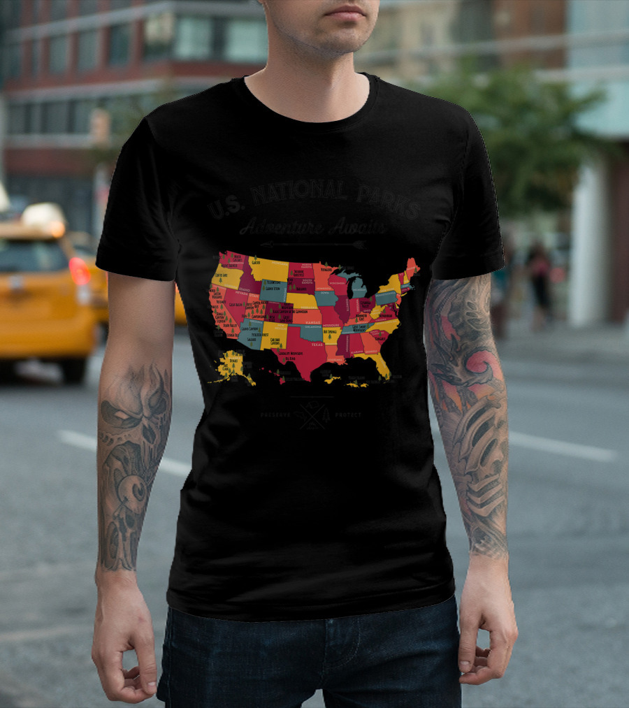 U.S. National Parks Adventure Awaits Map T-Shirt