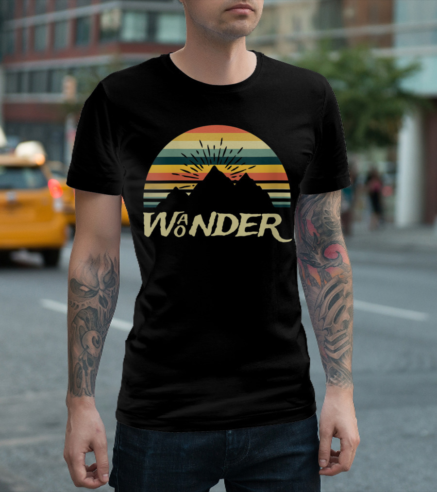 Retro Sunset Mountain Wonder Wander Camping T-Shirt