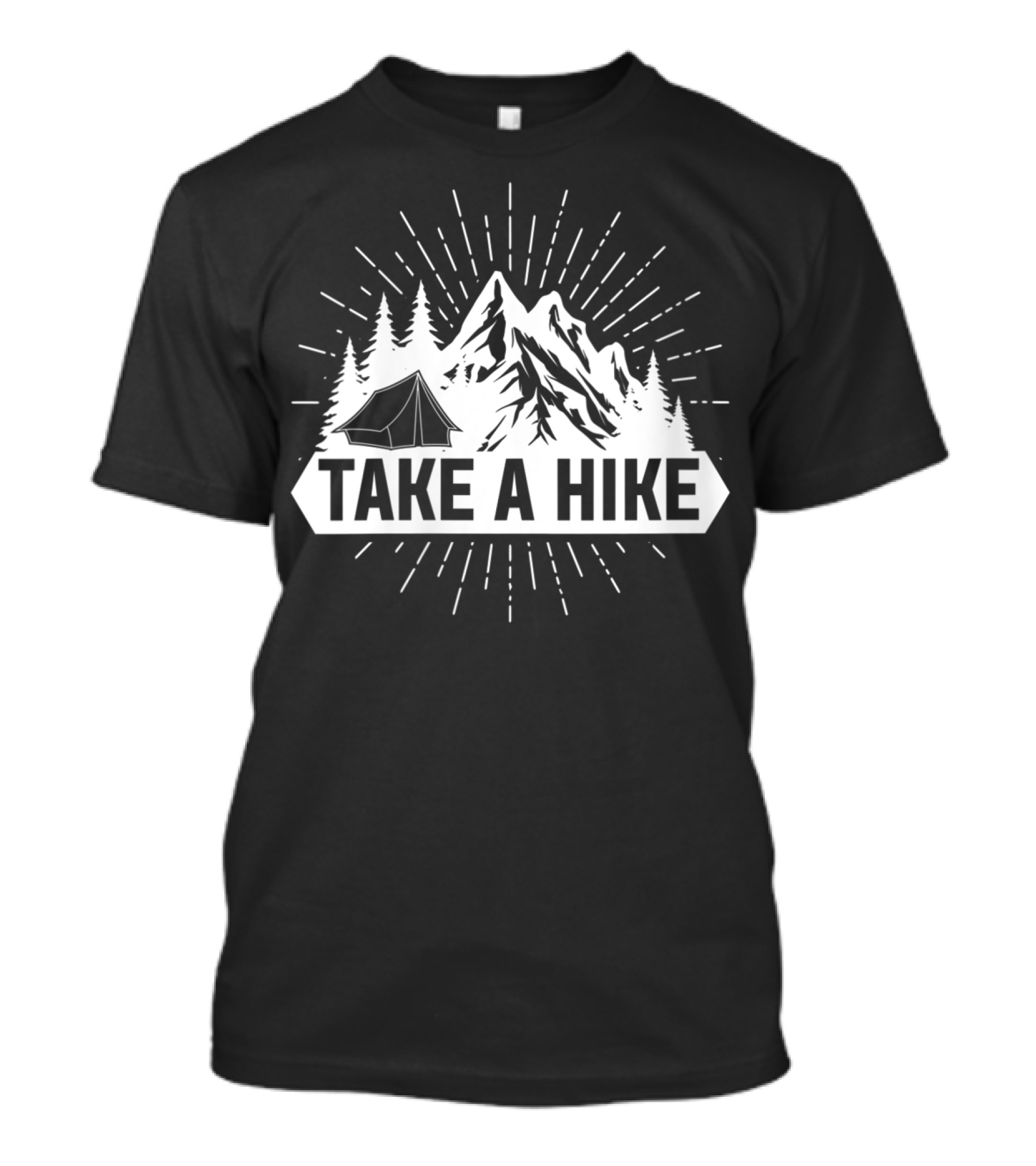 Take A Hike Mountain Campers With Tent And Pine Trees T-Shirt