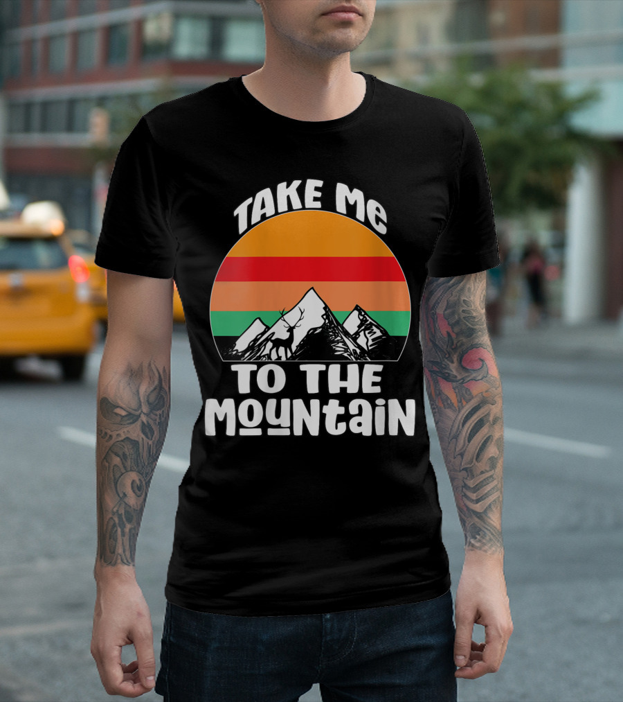 Take Me To The Mountain Retro Sunset Hiking Camping Adventure T-Shirt