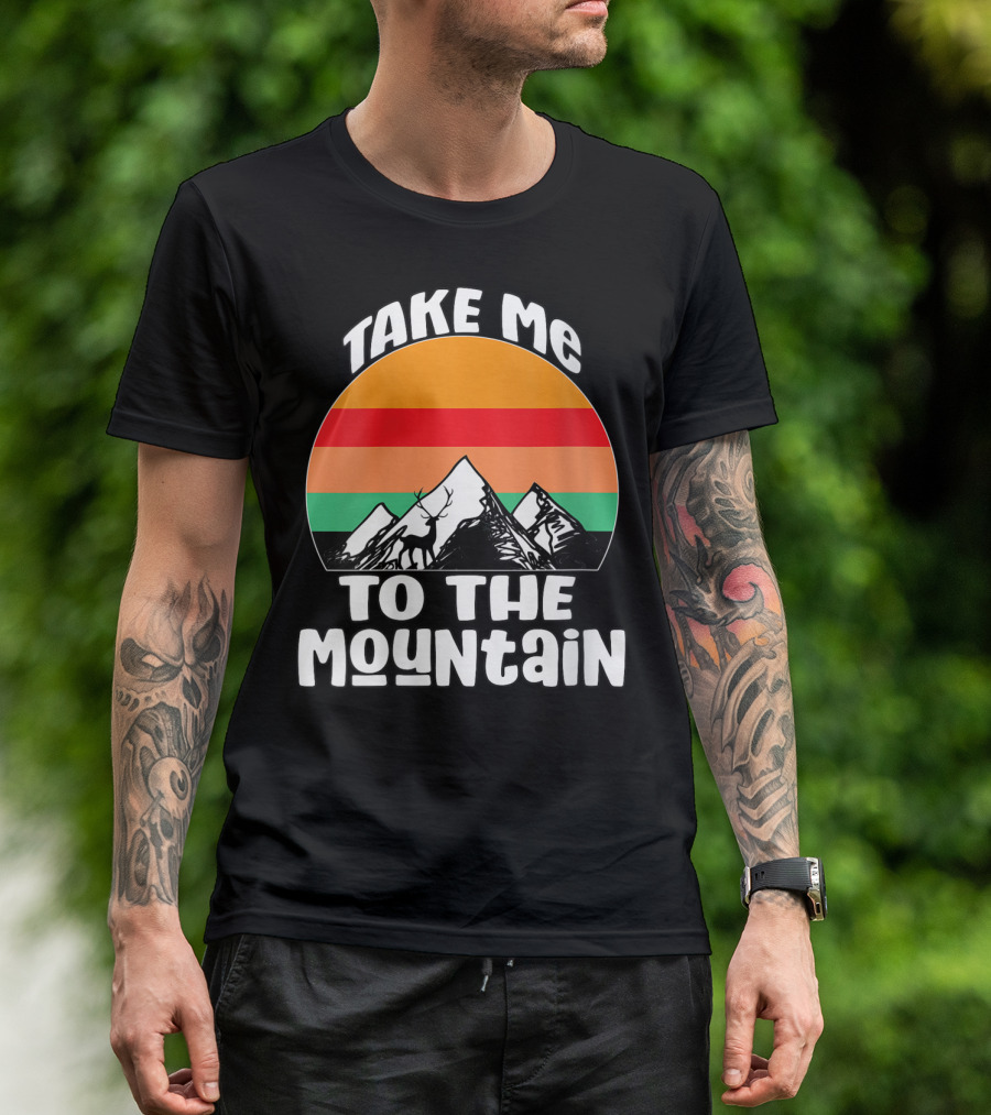 Take Me To The Mountain Retro Sunset Hiking Camping Adventure T-Shirt