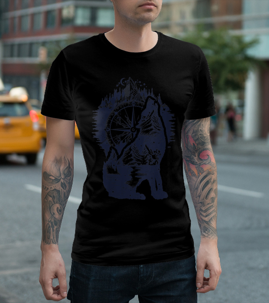 Wolf Wander Hiking Compass Forest Adventure T-Shirt