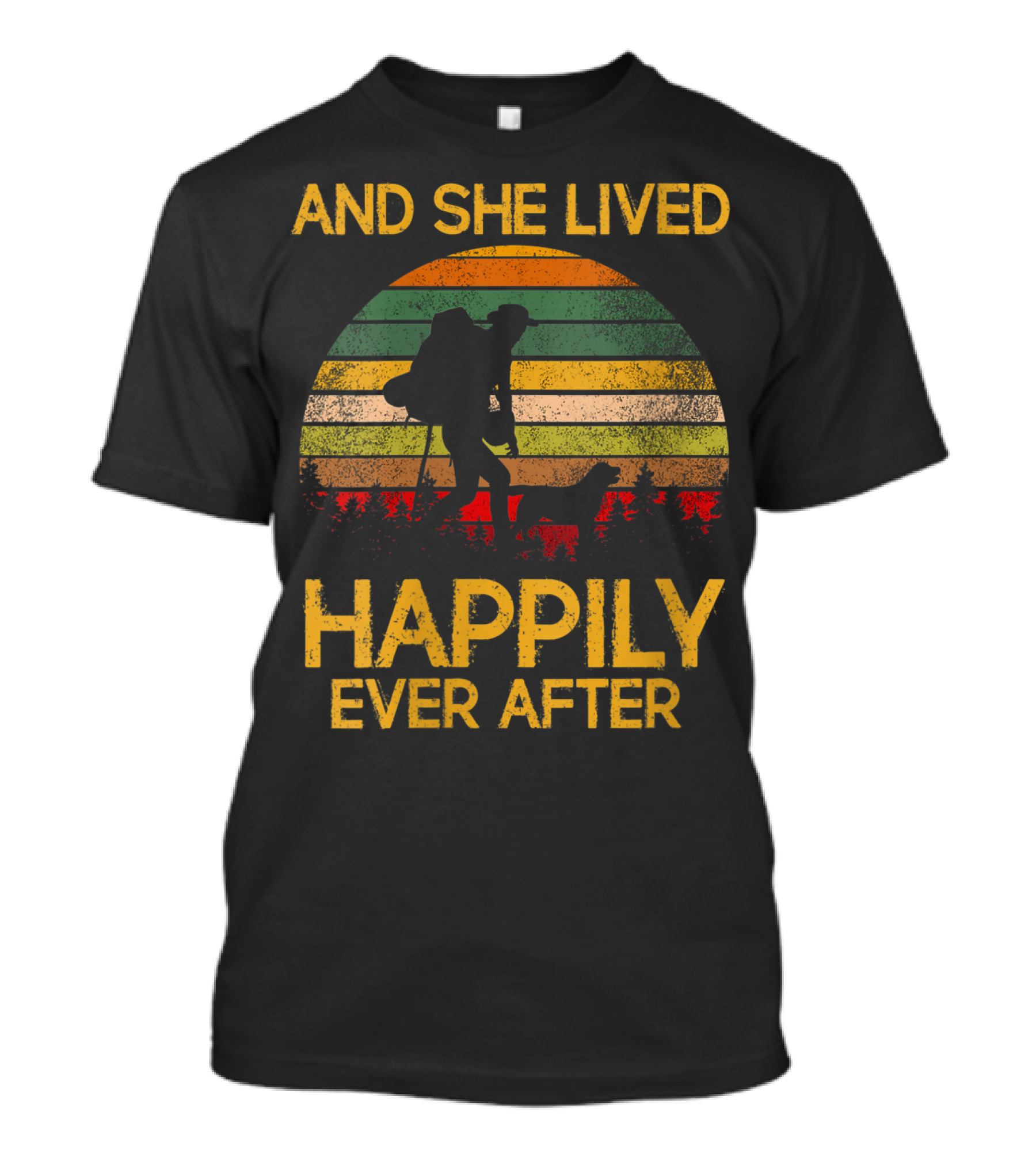 And She Lived Happily Ever After Hiking Adventure Retro Stripes T-Shirt