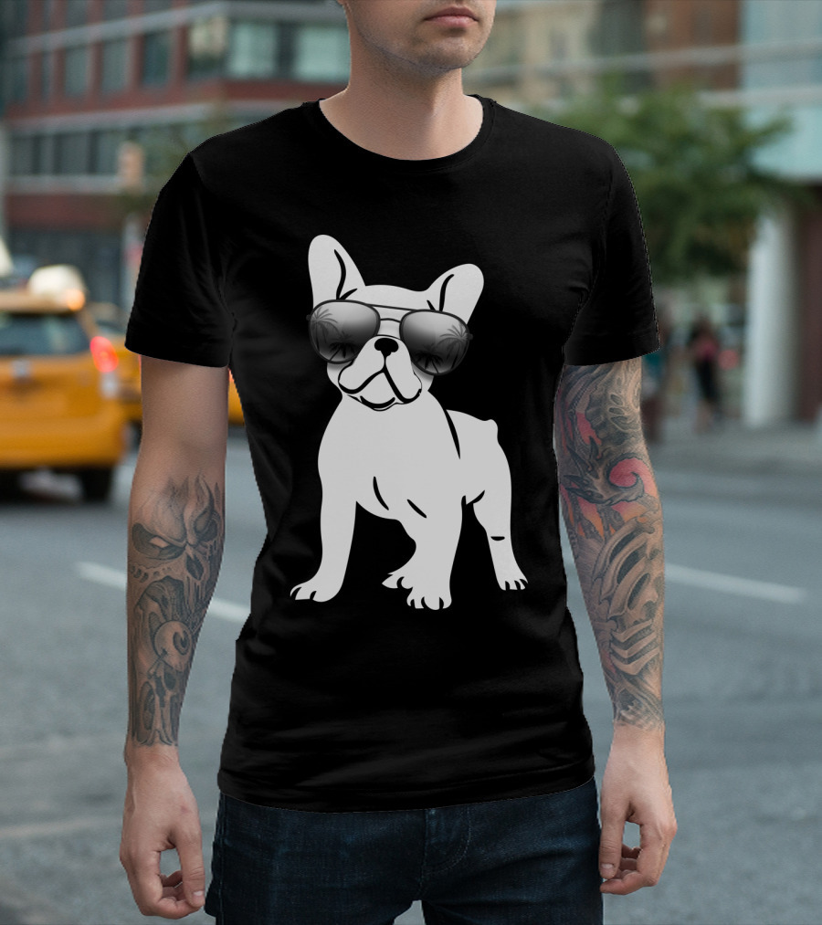 Sunglasses On French Bulldog With Palm Reflection Frenchie Dog T-Shirt