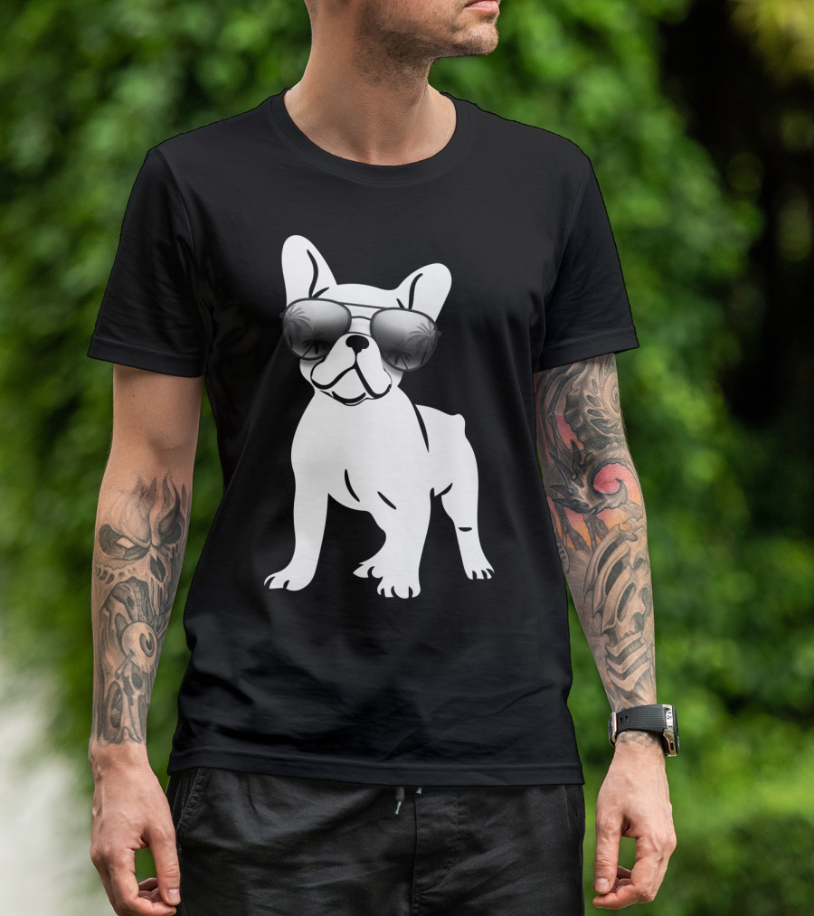 Sunglasses On French Bulldog With Palm Reflection Frenchie Dog T-Shirt