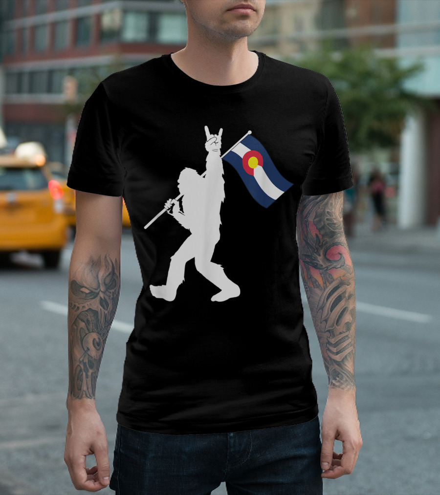 Colorado Bigfoot Rock And Roll Flag T-Shirt