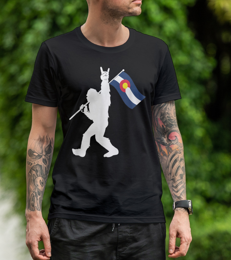 Colorado Bigfoot Rock And Roll Flag T-Shirt