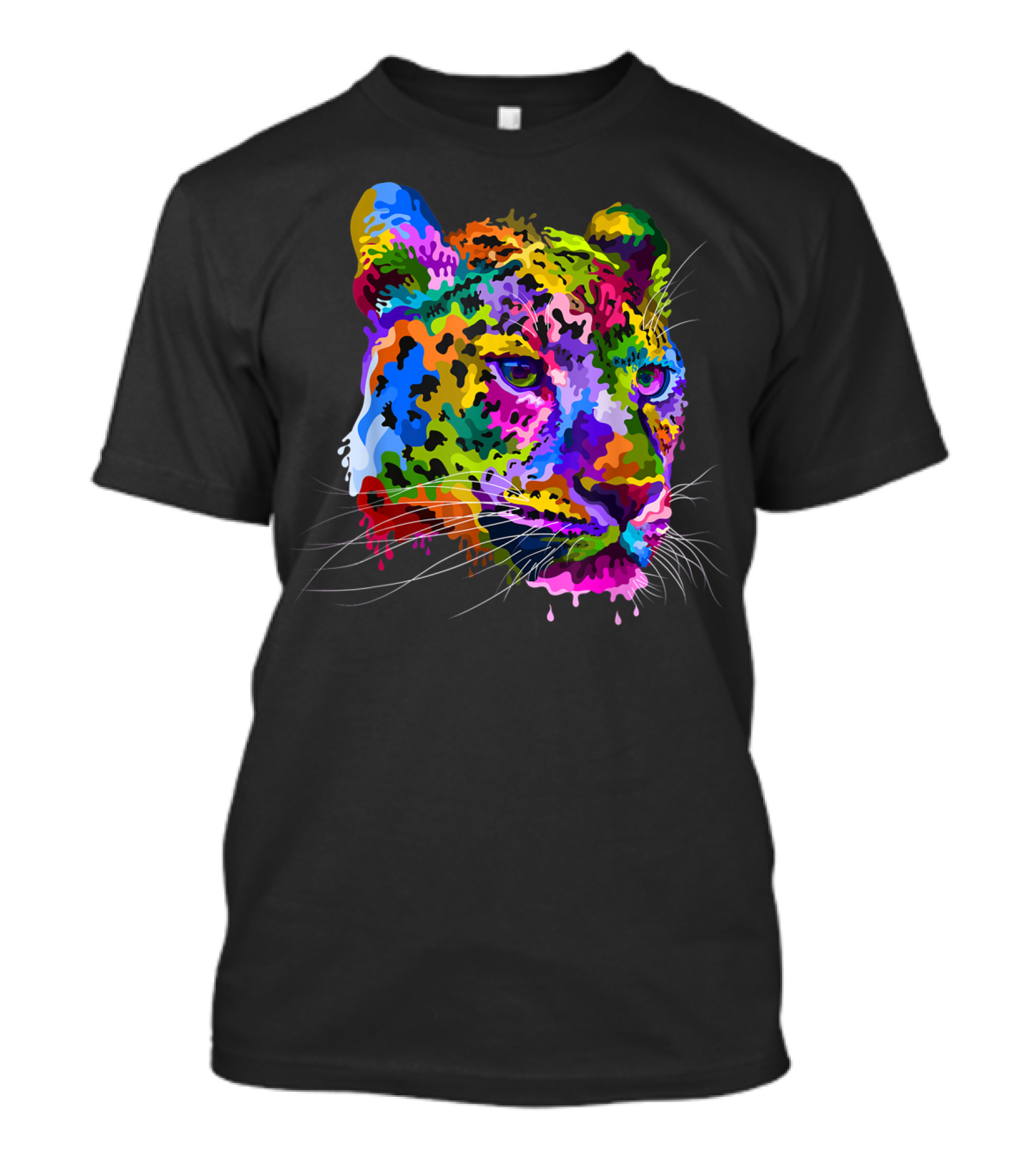 Colorful Psychedelic Cheetah Head Melt Dripping Paint T-Shirt
