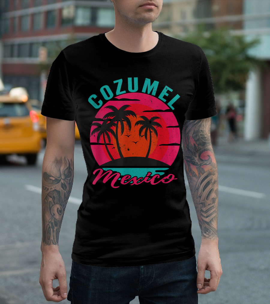 Cozumel Mexico Palm Trees Sunset Ocean Beach T-Shirt