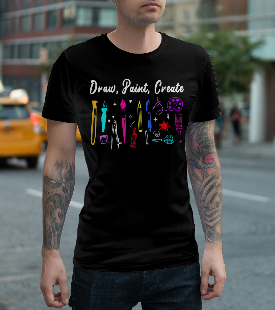 Draw Paint Create Funny Art Teacher Tools Palette Brushes Pen T-Shirt