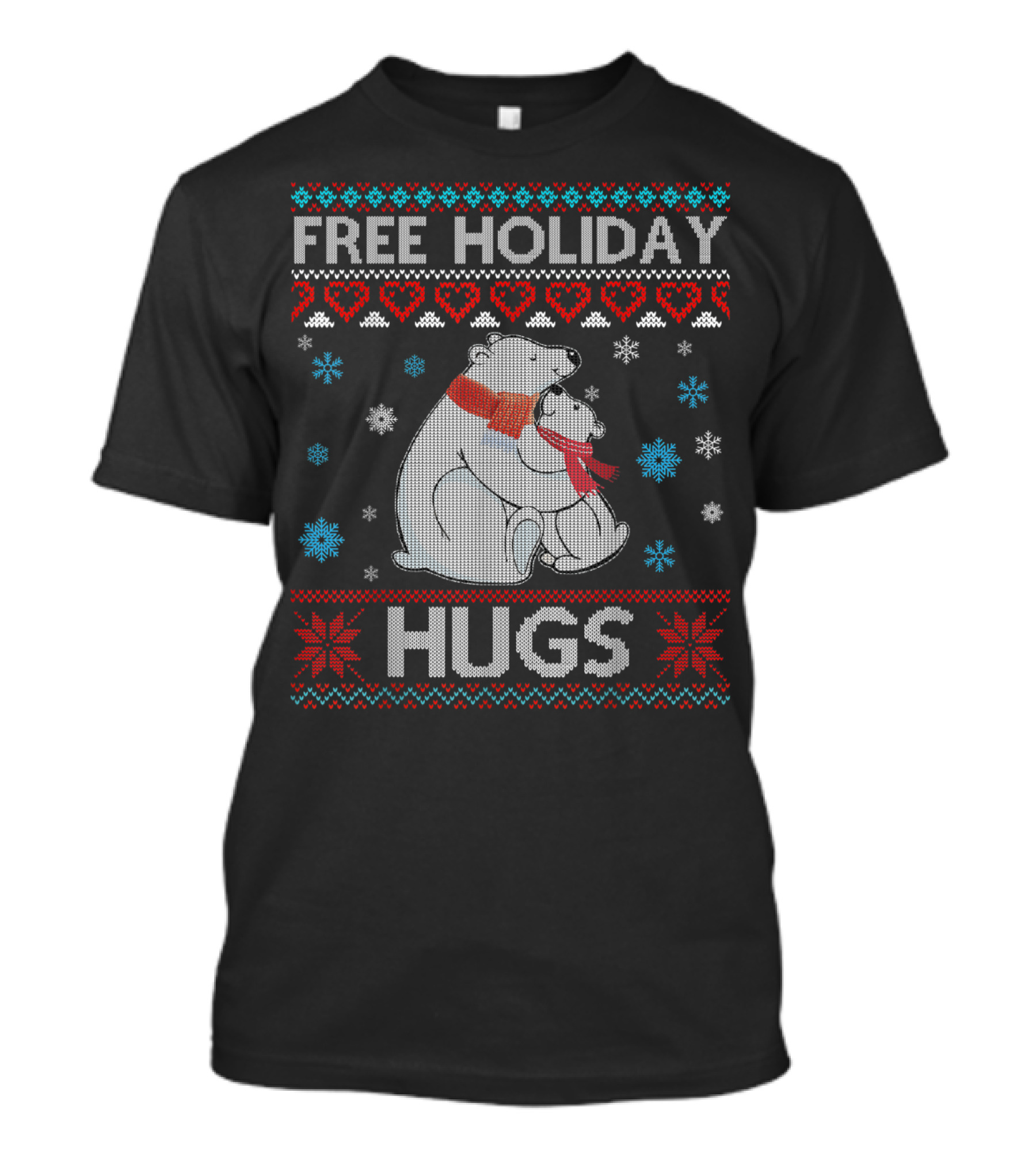 Free Holiday Hugs With Cute Snowflake Bears And Hearts T-Shirt