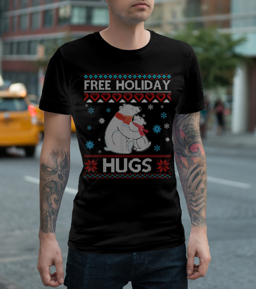 Free Holiday Hugs With Cute Snowflake Bears And Hearts T-Shirt