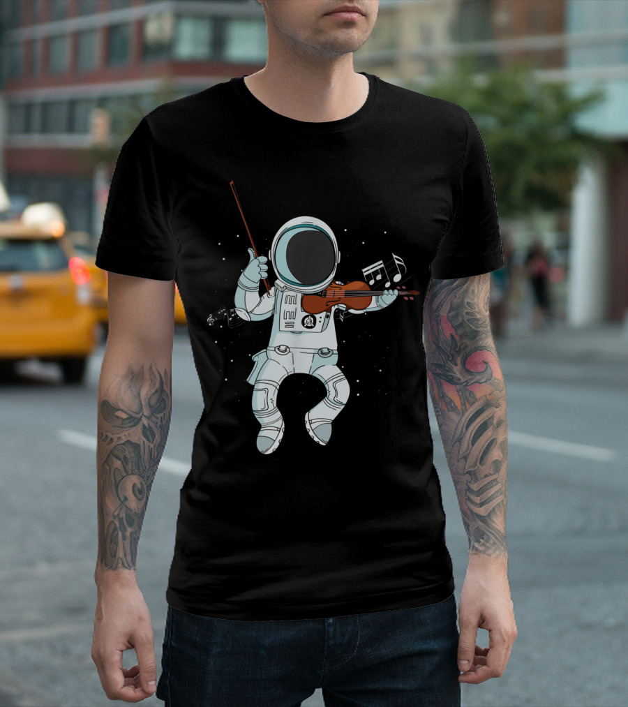 Space Musician Astronaut Playing Violin Music Lover Fiddle T-Shirt