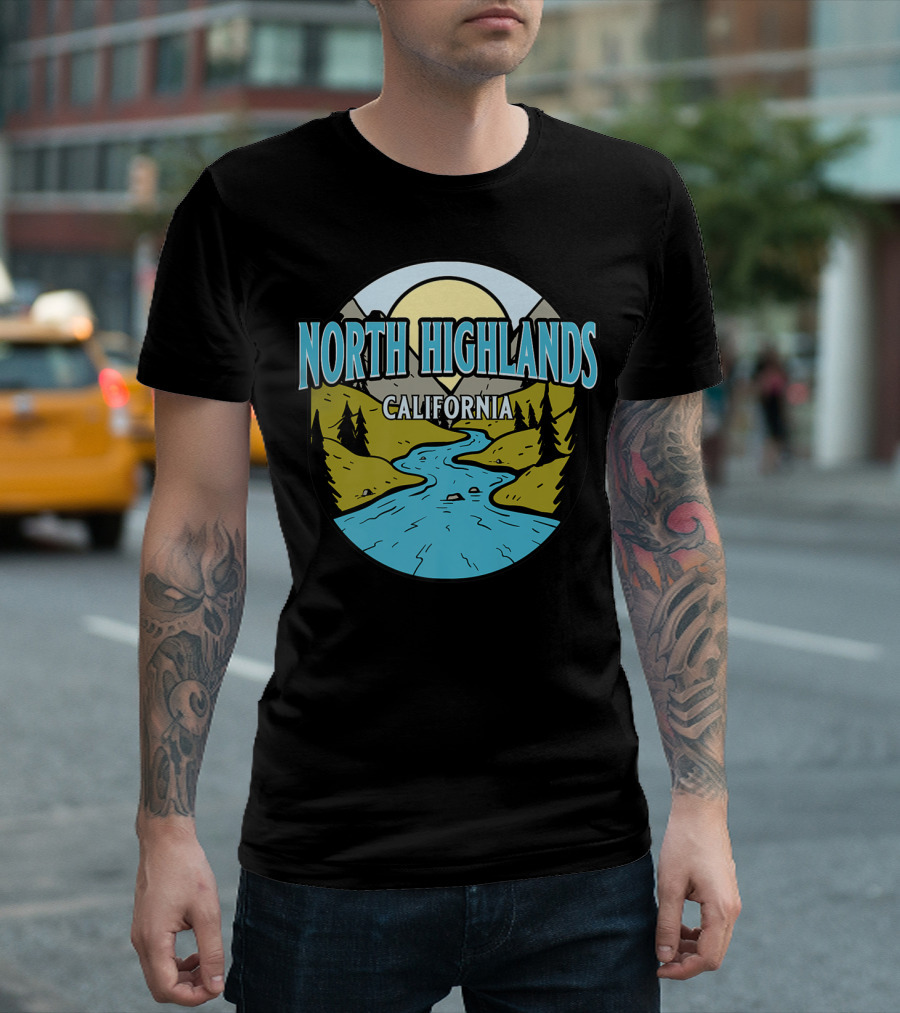 North Highlands California Scenic River Vintage Landscape T-Shirt