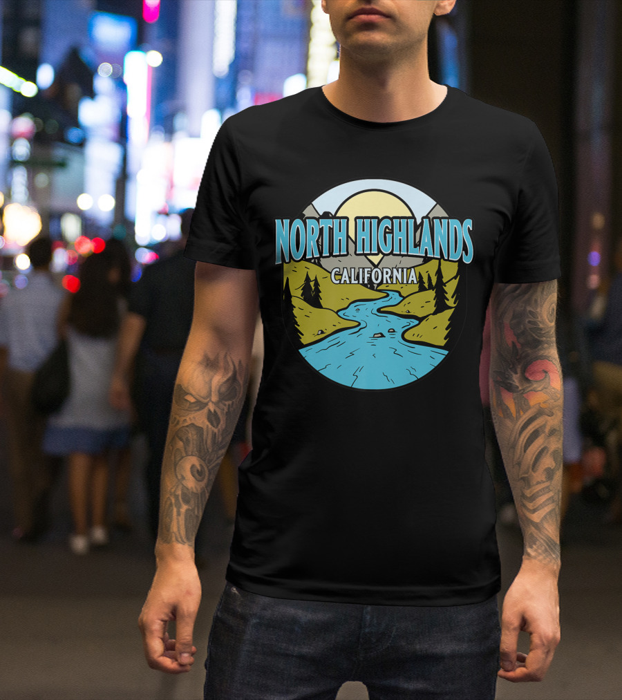 North Highlands California Scenic River Vintage Landscape T-Shirt