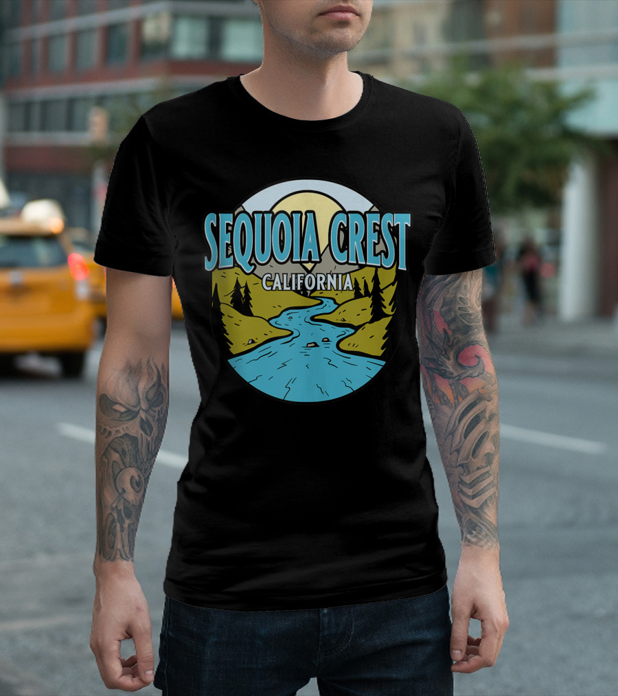 Sequoia Crest California Scenic River Valley Retro Nature Scene T-Shirt