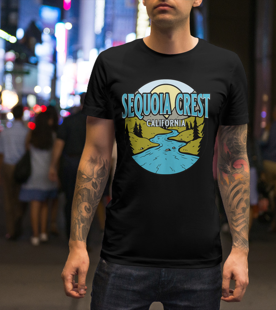 Sequoia Crest California Scenic River Valley Retro Nature Scene T-Shirt