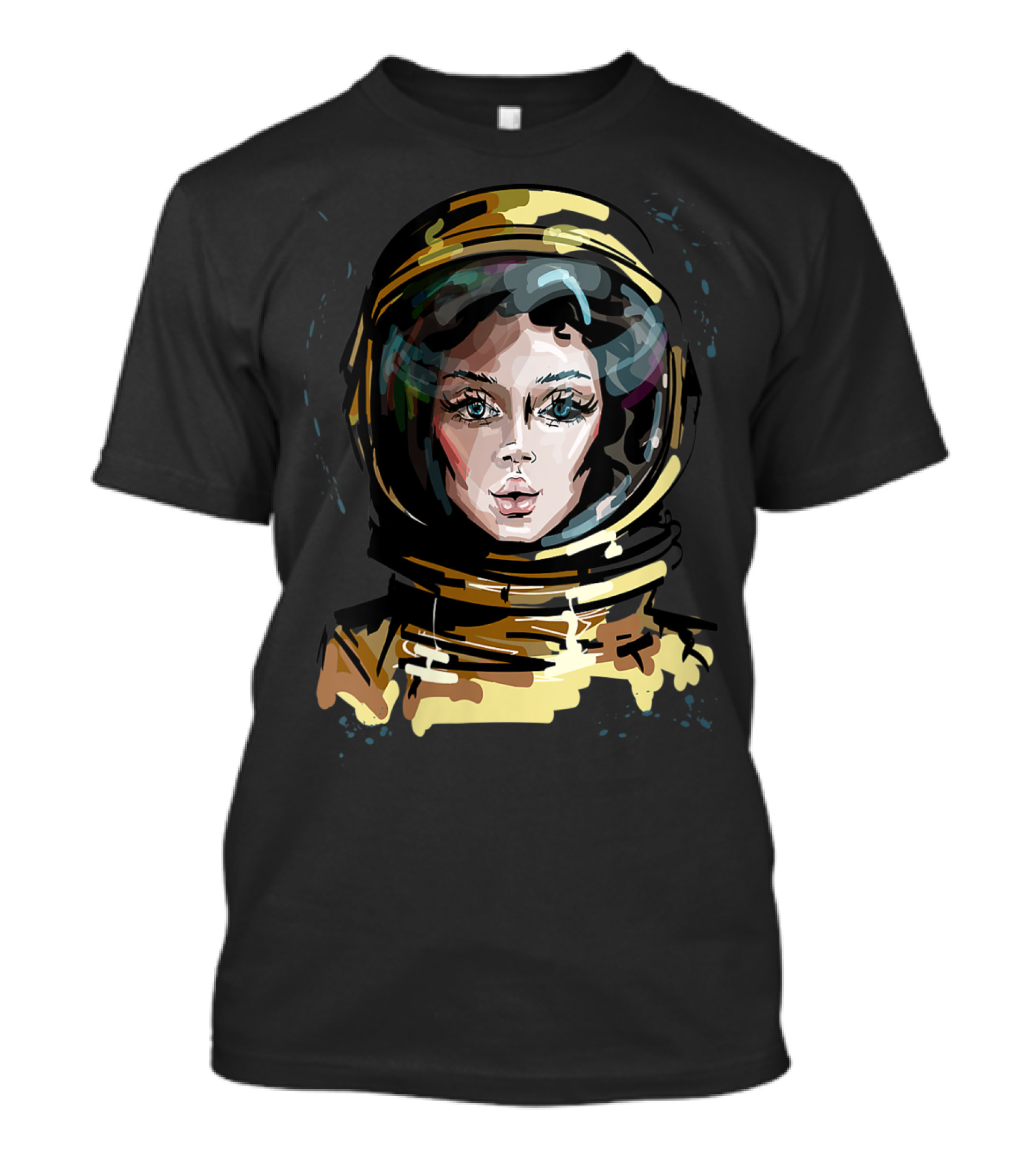 Female Astronaut Portrait In Vibrant Space Art For Lovers T-Shirt
