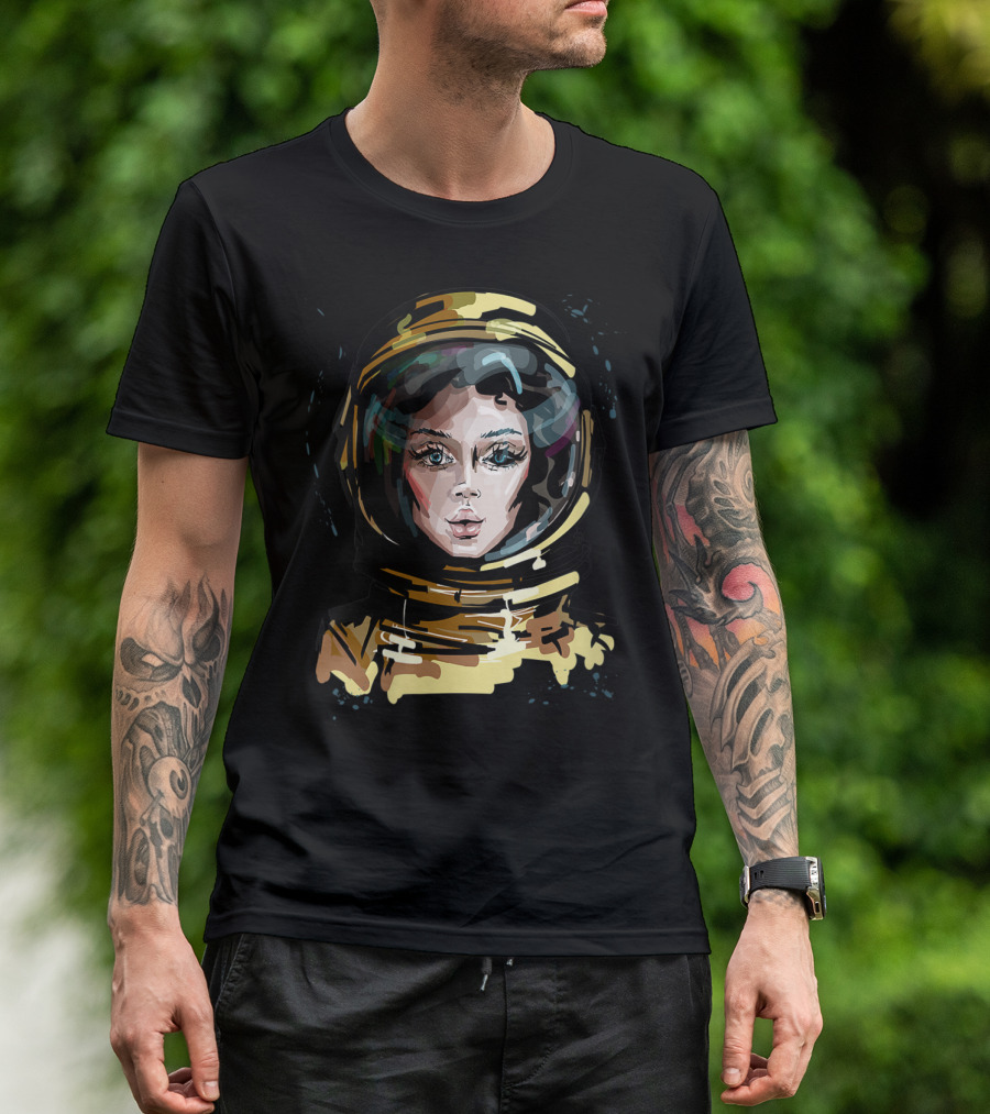 Female Astronaut Portrait In Vibrant Space Art For Lovers T-Shirt