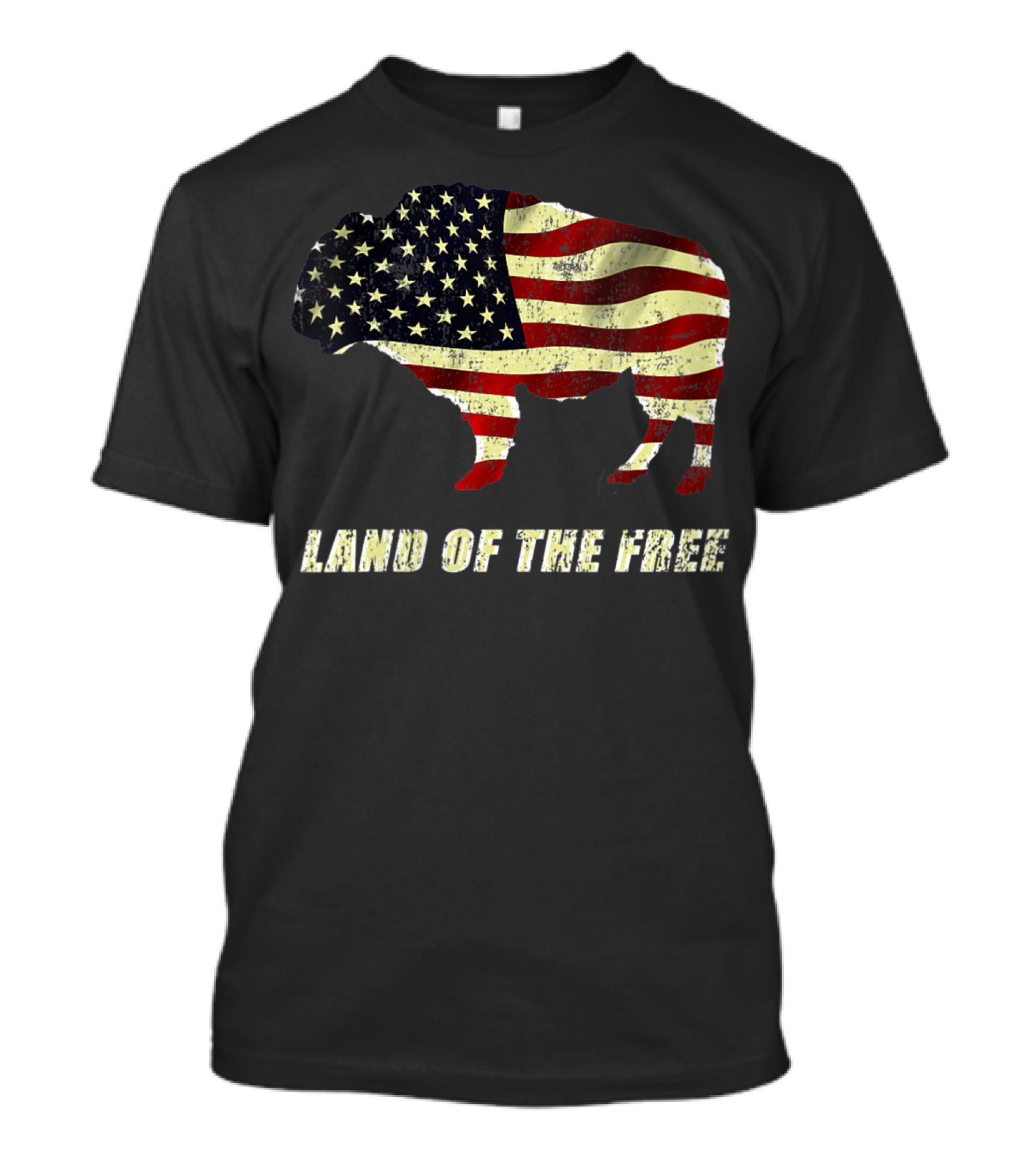 Land Of The Free American Flag Bison T-Shirt