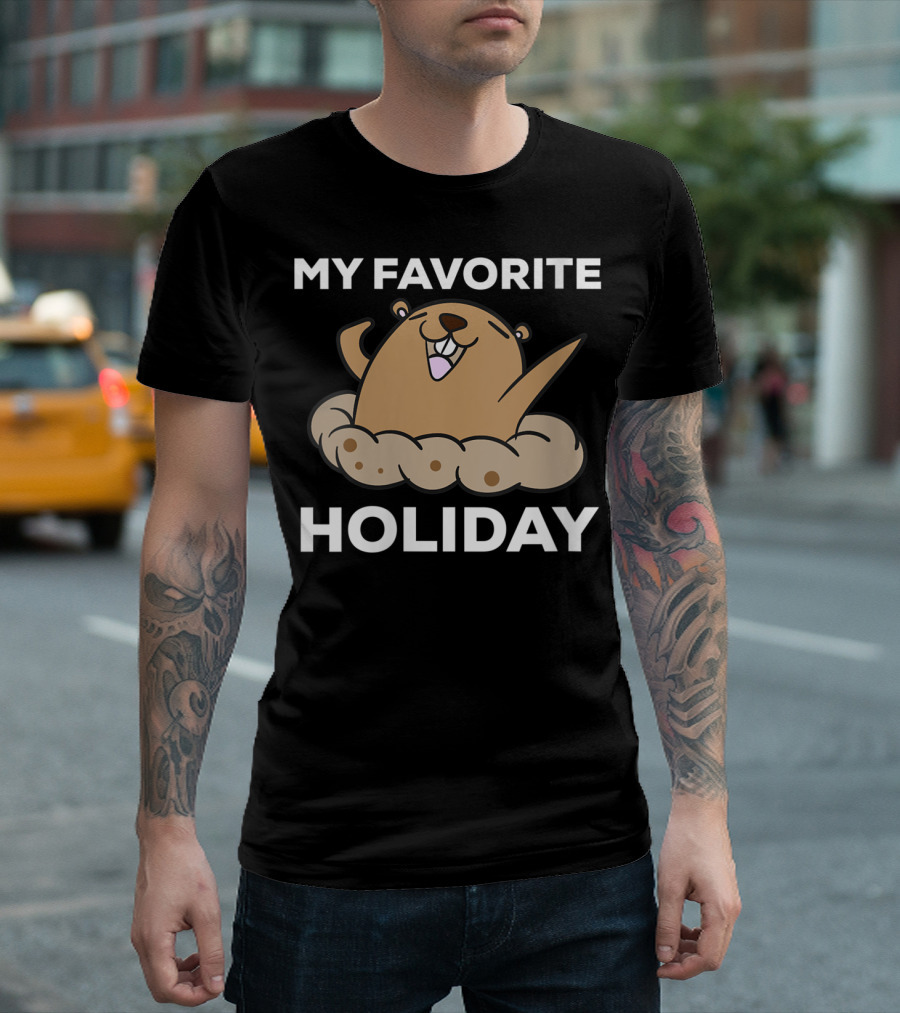 My Favorite Holiday Groundhog Day Happy Groundhog Peeking Out T-Shirt