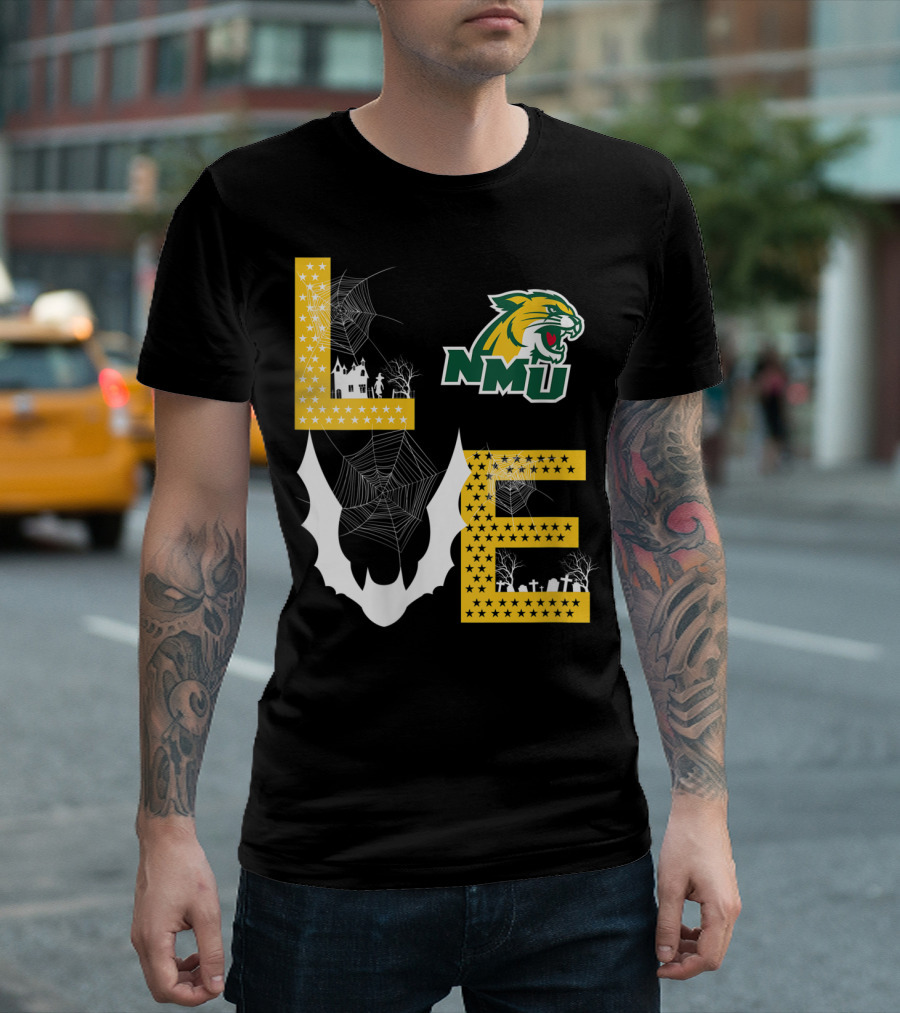 NMU Northern Michigan Wildcats Halloween Spiderweb Graveyard Love T-Shirt