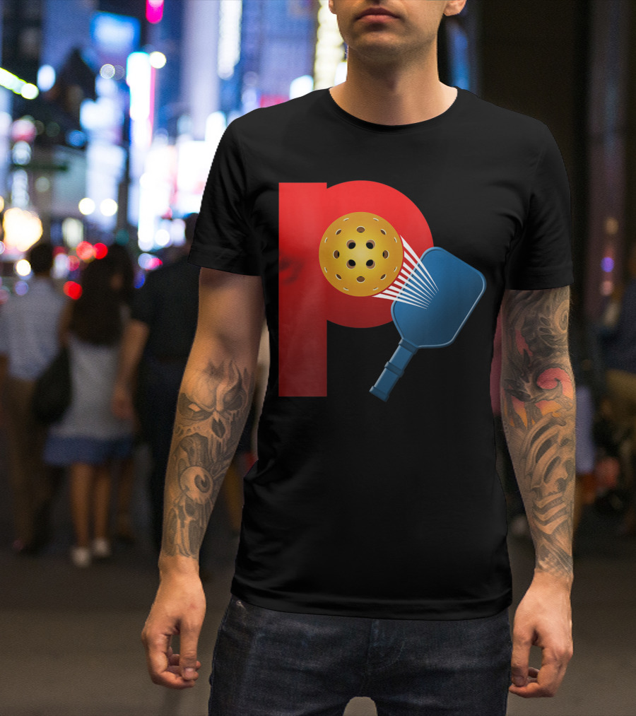Power Pickleball Paddle And Ball Impact On Bold Red P T-Shirt