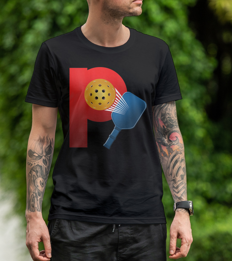 Power Pickleball Paddle And Ball Impact On Bold Red P T-Shirt