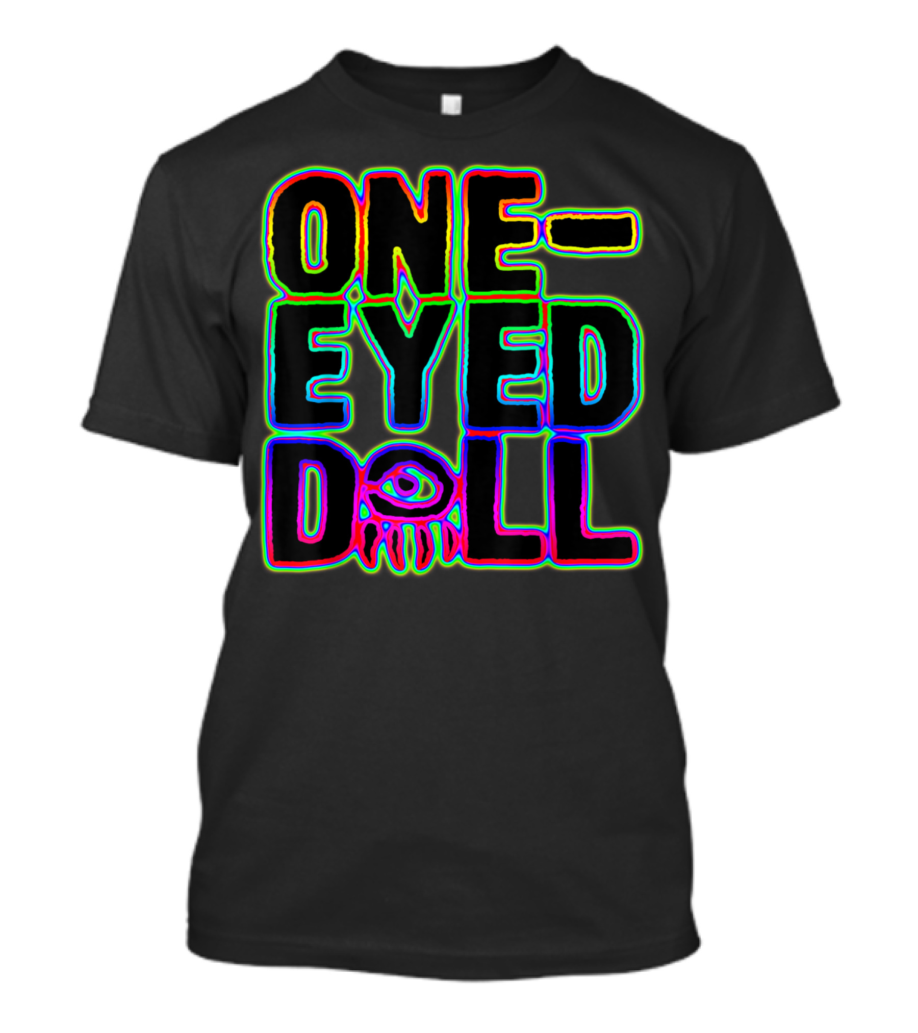 One-Eyed Doll Neon Lights Classicfit Vibrant Typography With Eye Motif T-Shirt
