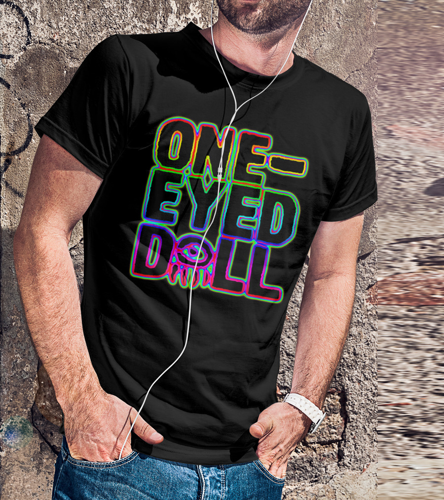 One-Eyed Doll Neon Lights Classicfit Vibrant Typography With Eye Motif T-Shirt