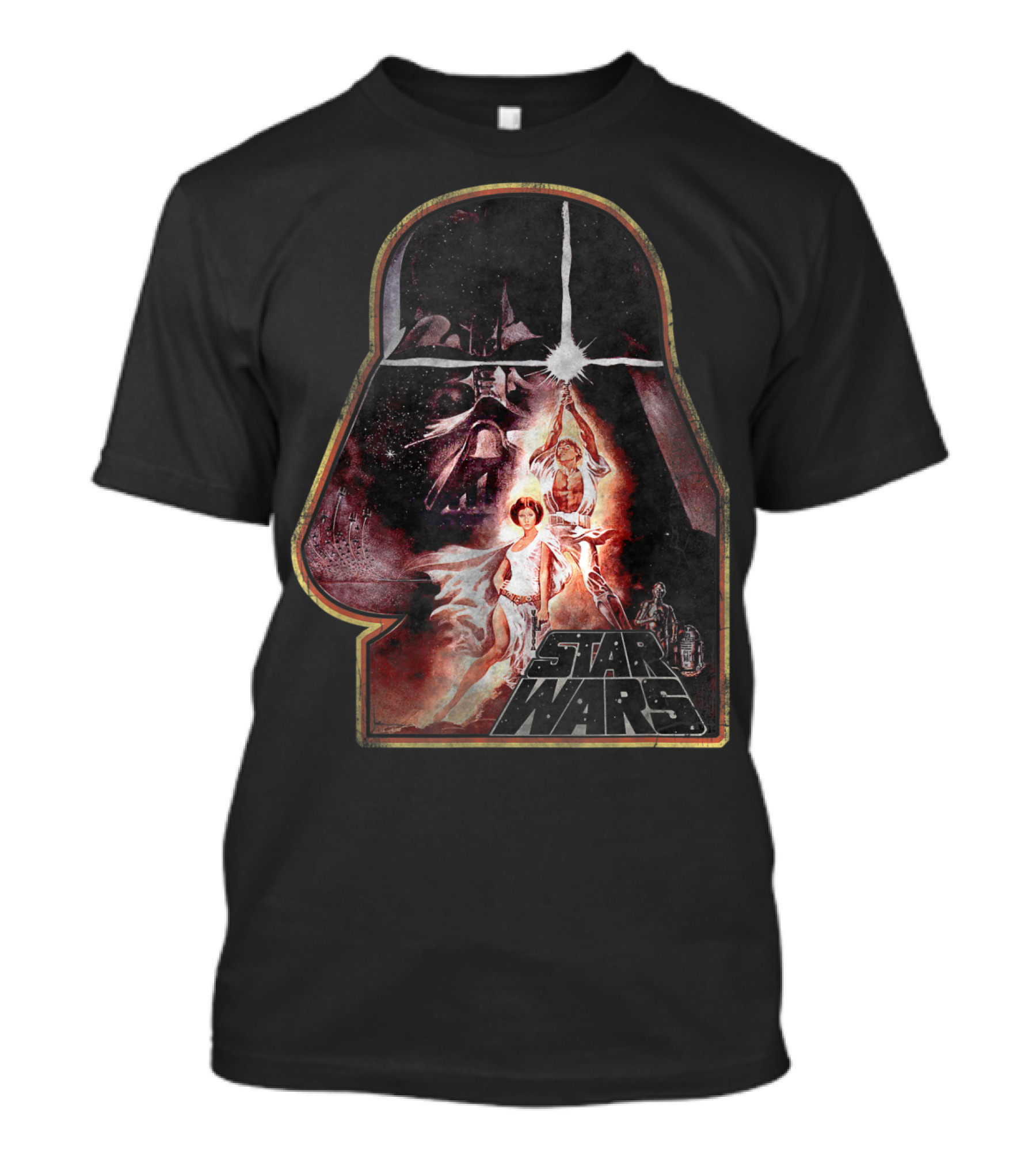 Star Wars Darth Vader Helmet With Ralph McQuarrie Art Leia And Luke T-Shirt